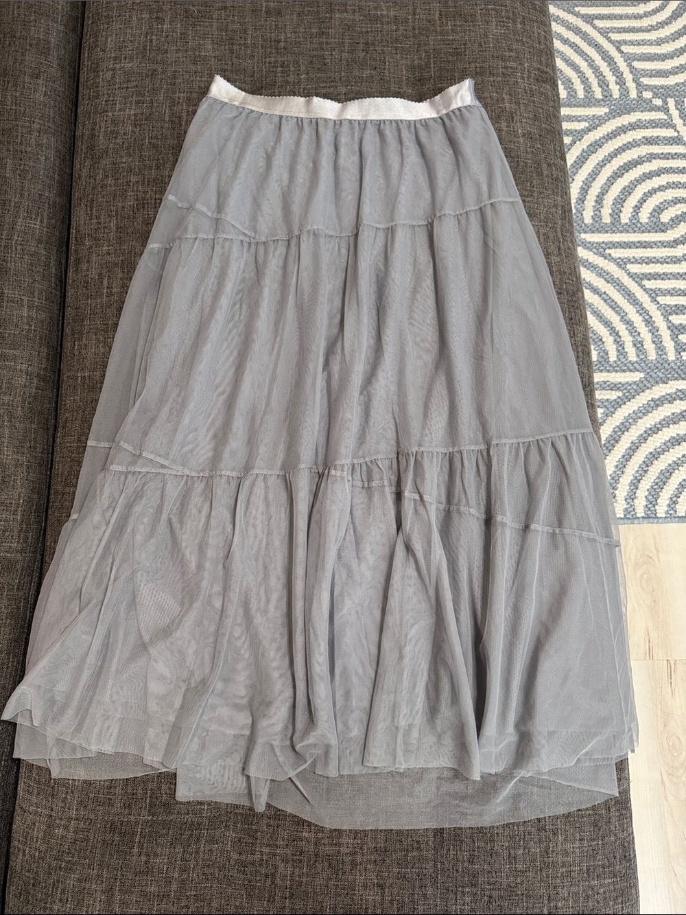 Wrap London Gray Tulle Maxi Skirt Tiered Mesh Balletcore Romantic US 12